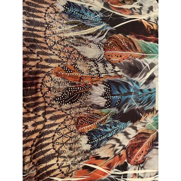 Cactus Southwest Feathers Beaded Hankie Hem Made in USA Tunic Top Size XL - Picture 10 of 10